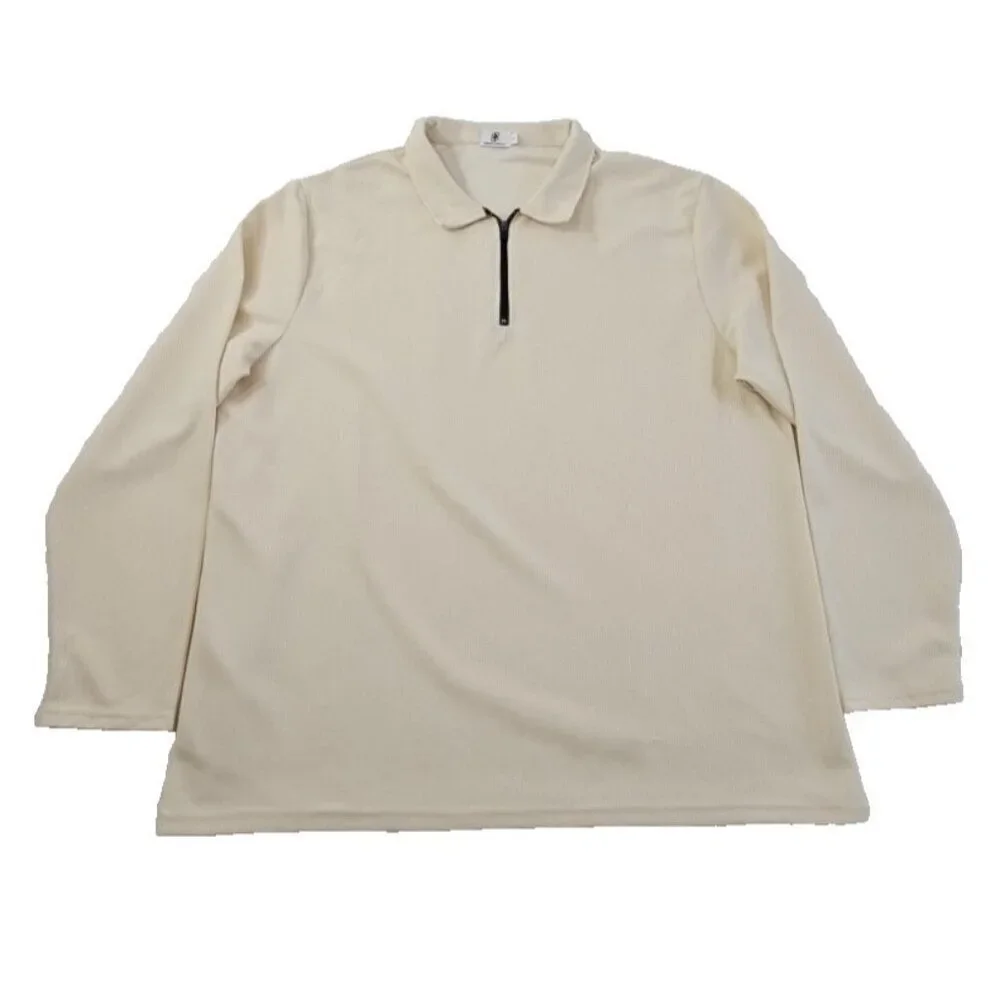 Banana Republic Waffle Knit Sweater Men's L Taupe 1/4 Zip Long Sleeve EUC LN